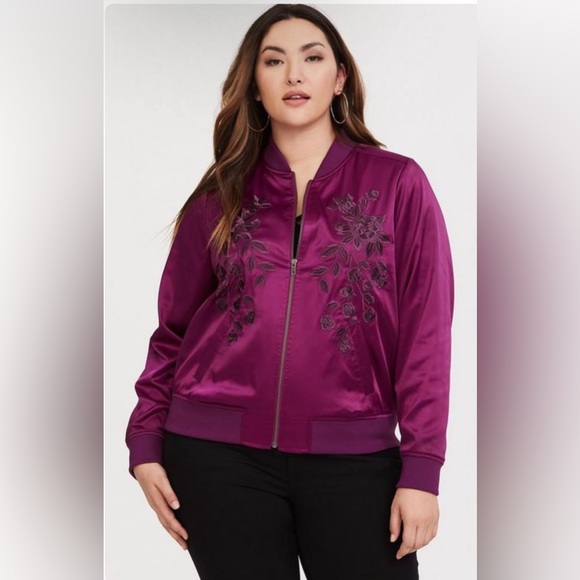 Torrid purple embroidered bomber jacket - Picture 3 of 8